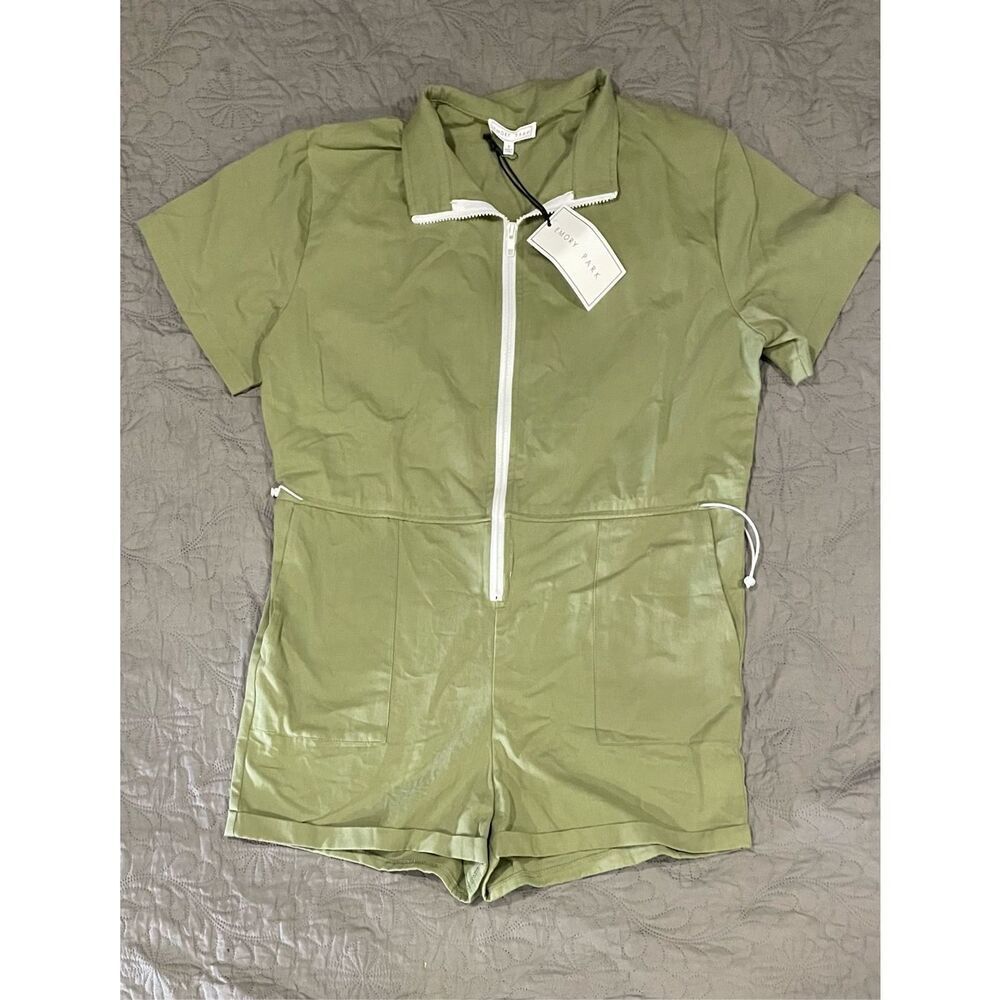 Emory Park Olive Green Utility Romper Cinched Waist Small New
